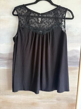 Loveappela Black Lace Floral Trim Rayon/Spandex Tank Top Flowy XL